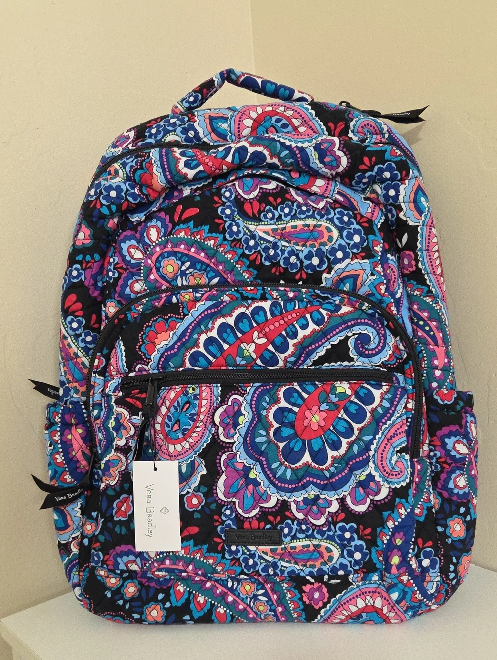 Vera Bradley Black Multicolor Paisley Quilted Backpack